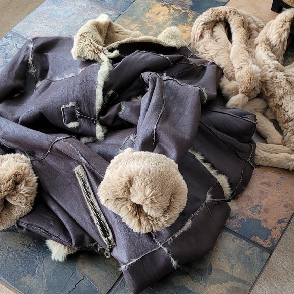 Unique  Leather Winter Coat (Runway piece), size M, brown - Picture 11 of 16